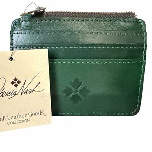Patricia Nash Distressed Cassie Forest Green Leather Card Wallet, Embossed Motif